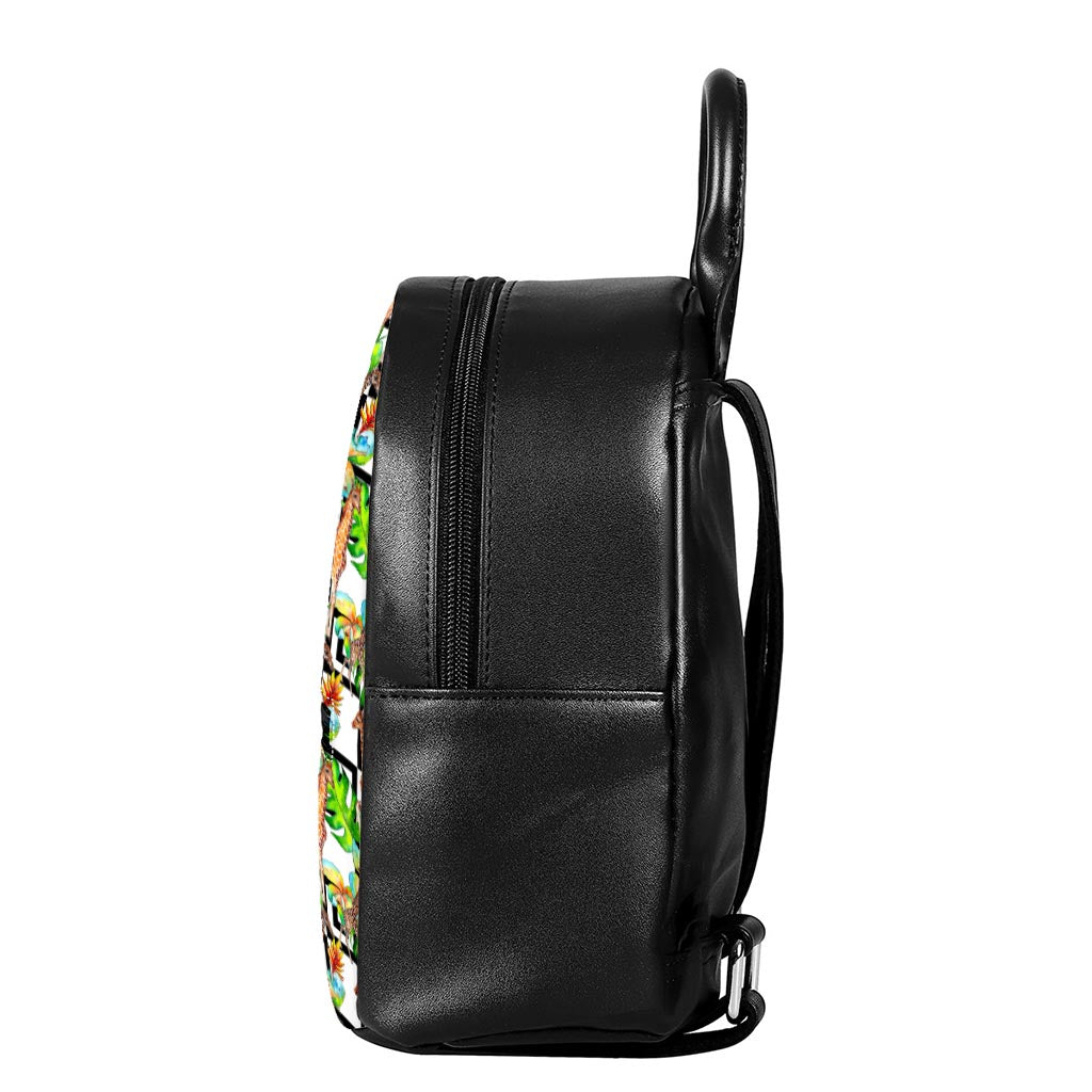 Exotic Tropical Giraffe Pattern Print Leather Backpack