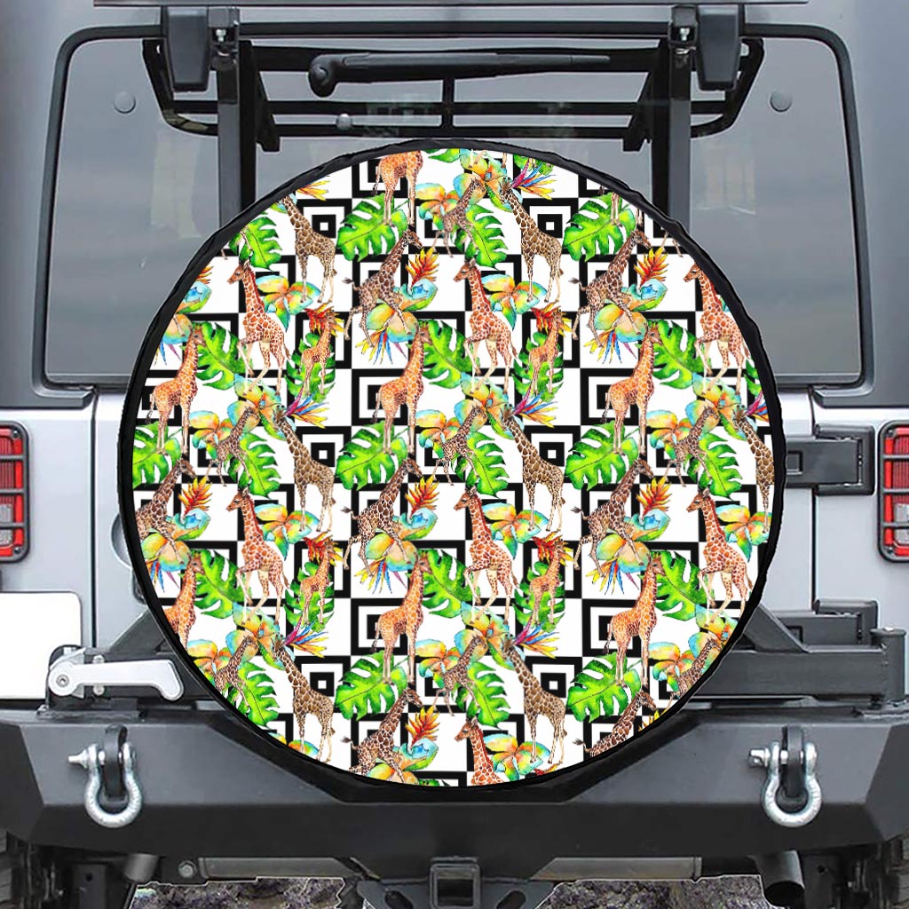 Exotic Tropical Giraffe Pattern Print Leather Spare Tire Cover