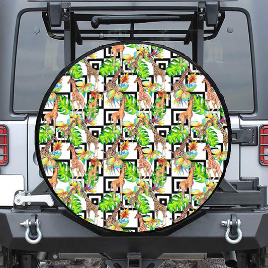 Exotic Tropical Giraffe Pattern Print Leather Spare Tire Cover