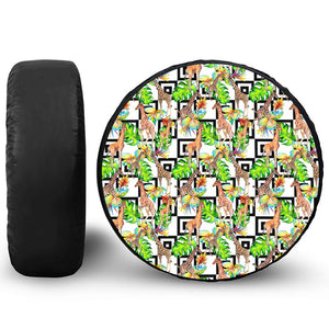 Exotic Tropical Giraffe Pattern Print Leather Spare Tire Cover