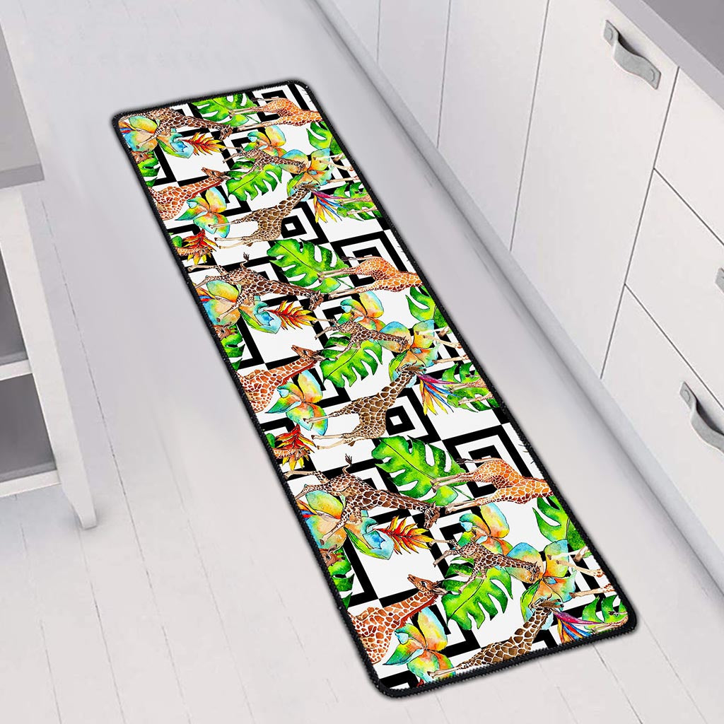 Exotic Tropical Giraffe Pattern Print Long Kitchen Mat