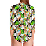Exotic Tropical Giraffe Pattern Print Long Sleeve Swimsuit