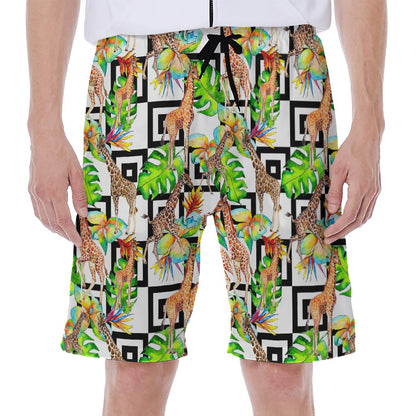 Exotic Tropical Giraffe Pattern Print Men's Beach Shorts