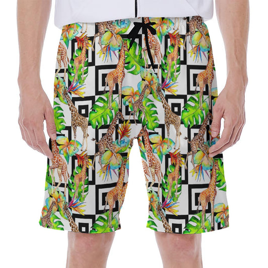 Exotic Tropical Giraffe Pattern Print Men's Beach Shorts