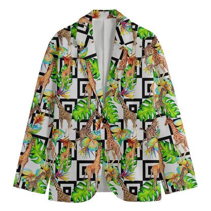 Exotic Tropical Giraffe Pattern Print Men's Cotton Blazer