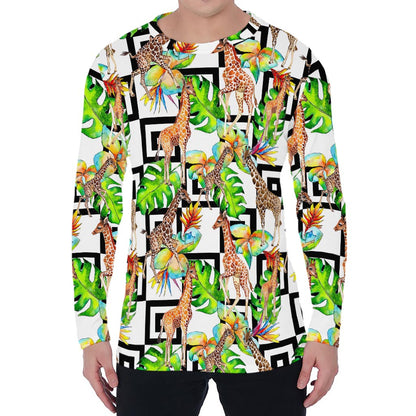 Exotic Tropical Giraffe Pattern Print Men's Long Sleeve T-Shirt