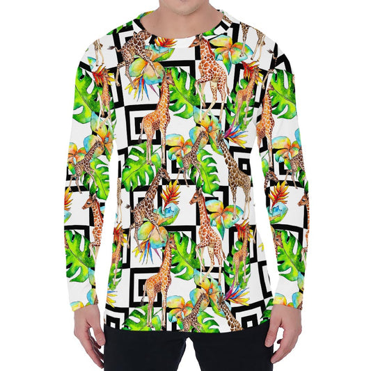 Exotic Tropical Giraffe Pattern Print Men's Long Sleeve T-Shirt