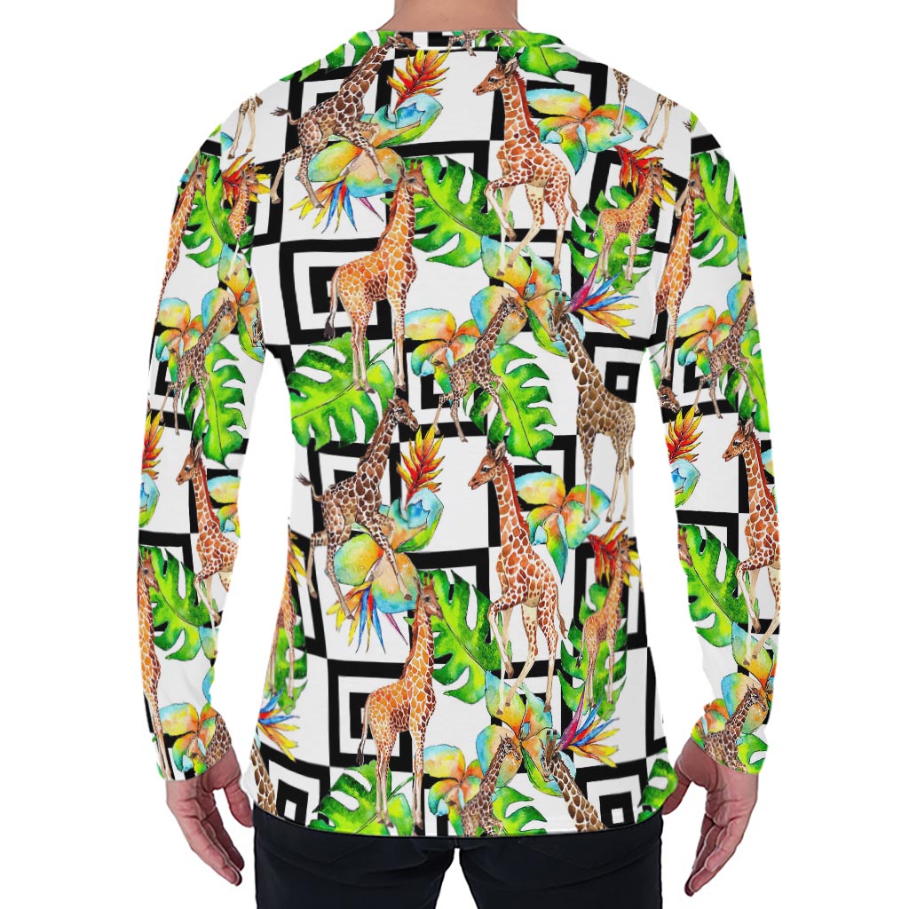 Exotic Tropical Giraffe Pattern Print Men's Long Sleeve T-Shirt