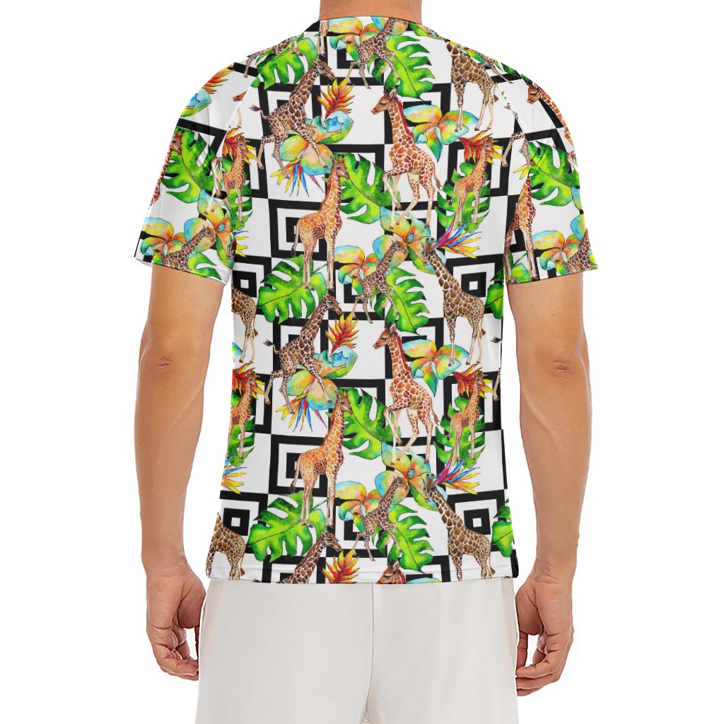 Exotic Tropical Giraffe Pattern Print Men's Short Sleeve Rash Guard