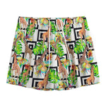Exotic Tropical Giraffe Pattern Print Mesh Shorts