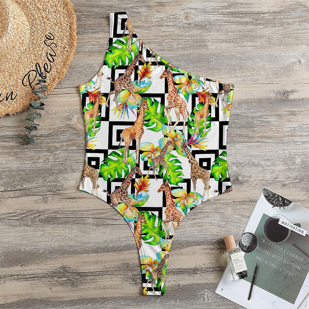 Exotic Tropical Giraffe Pattern Print One Shoulder Bodysuit