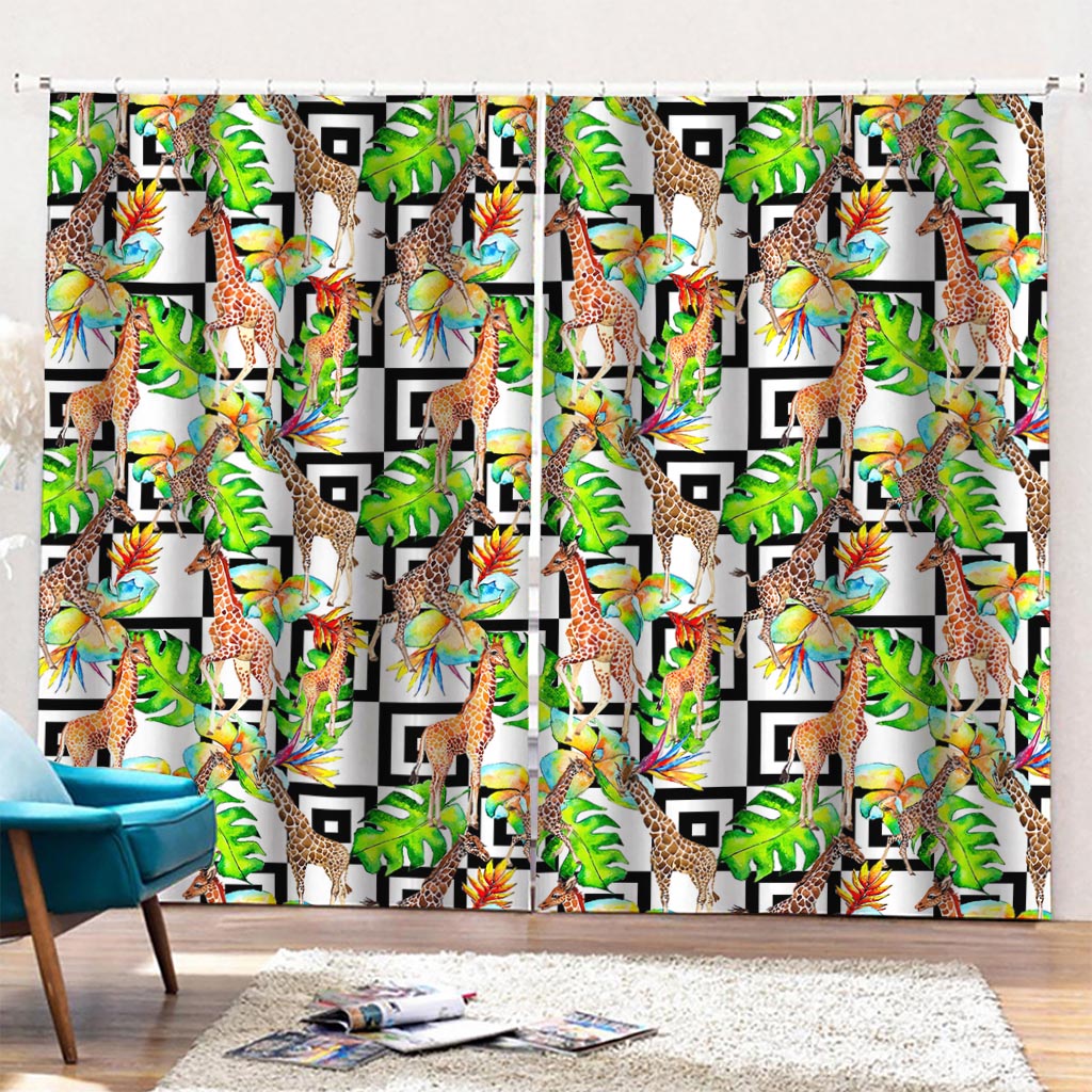 Exotic Tropical Giraffe Pattern Print Pencil Pleat Curtains