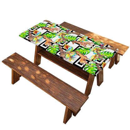 Exotic Tropical Giraffe Pattern Print Picnic Table Cover