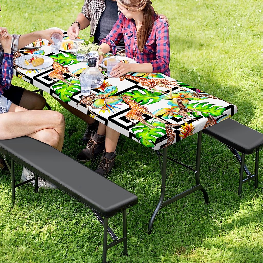 Exotic Tropical Giraffe Pattern Print Picnic Table Cover