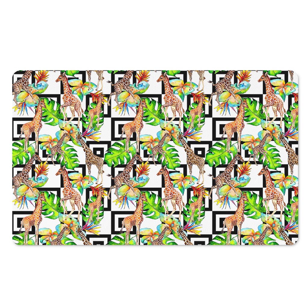 Exotic Tropical Giraffe Pattern Print Polyester Doormat