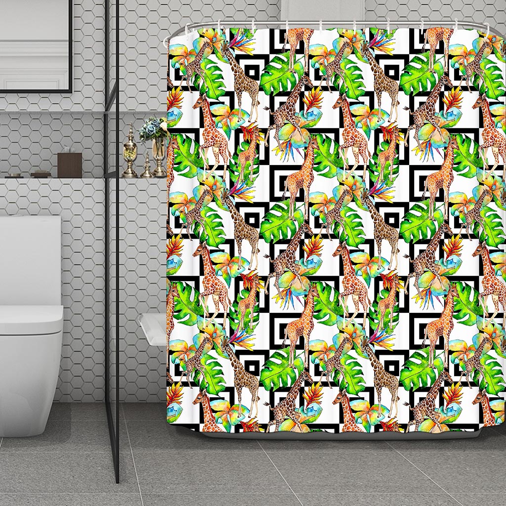Exotic Tropical Giraffe Pattern Print Polyester Shower Curtain