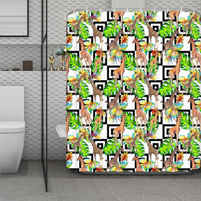 Exotic Tropical Giraffe Pattern Print Polyester Shower Curtain
