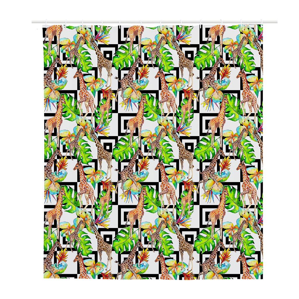Exotic Tropical Giraffe Pattern Print Polyester Shower Curtain