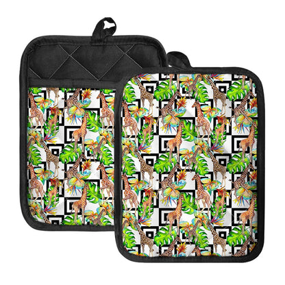 Exotic Tropical Giraffe Pattern Print Pot Holders With Pocket