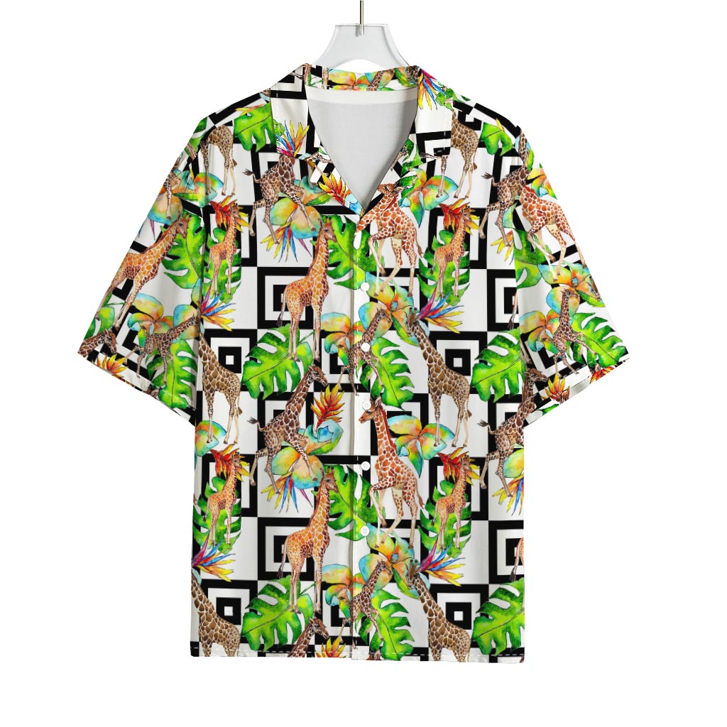 Exotic Tropical Giraffe Pattern Print Rayon Hawaiian Shirt