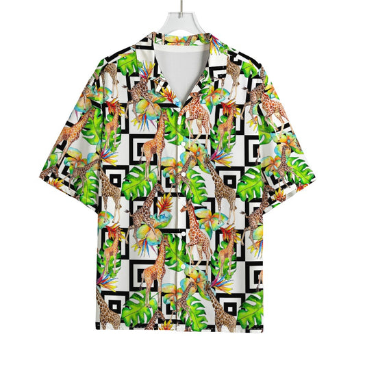 Exotic Tropical Giraffe Pattern Print Rayon Hawaiian Shirt