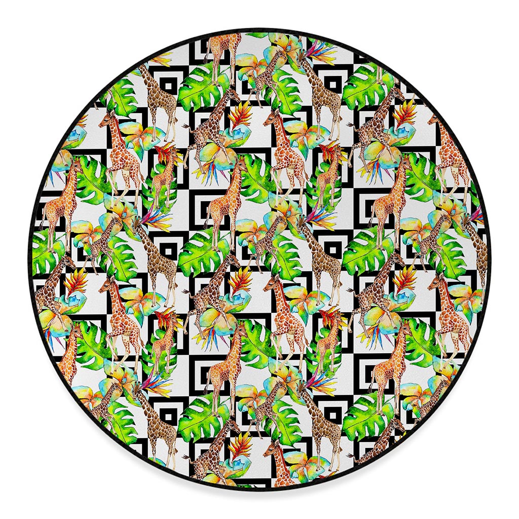 Exotic Tropical Giraffe Pattern Print Round Floor Mat