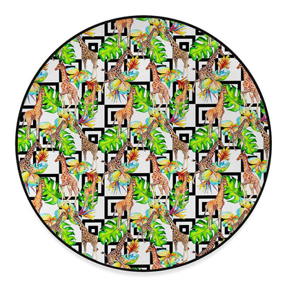 Exotic Tropical Giraffe Pattern Print Round Floor Mat