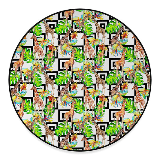 Exotic Tropical Giraffe Pattern Print Round Floor Mat