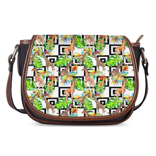 Exotic Tropical Giraffe Pattern Print Saddle Bag