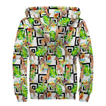 Exotic Tropical Giraffe Pattern Print Sherpa Lined Zip Up Hoodie