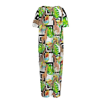 Exotic Tropical Giraffe Pattern Print Short Sleeve Long Nightdress