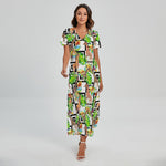 Exotic Tropical Giraffe Pattern Print Short Sleeve Maxi Dress