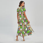 Exotic Tropical Giraffe Pattern Print Short Sleeve Maxi Dress