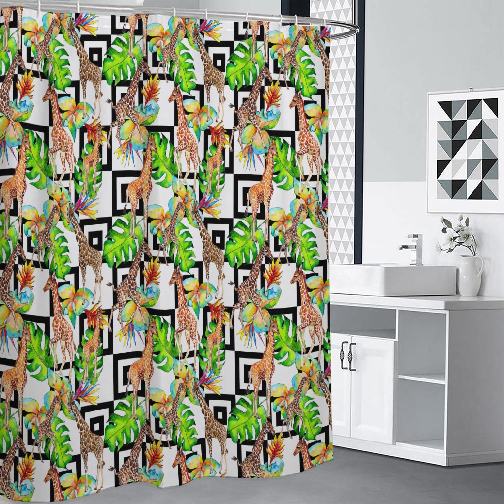 Exotic Tropical Giraffe Pattern Print Shower Curtain