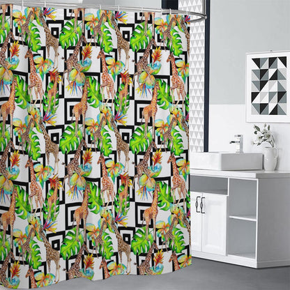 Exotic Tropical Giraffe Pattern Print Shower Curtain