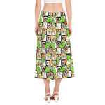 Exotic Tropical Giraffe Pattern Print Side Slit Midi Skirt