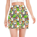 Exotic Tropical Giraffe Pattern Print Side Slit Mini Skirt