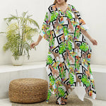 Exotic Tropical Giraffe Pattern Print Silk V-Neck Kaftan Dress
