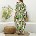 Exotic Tropical Giraffe Pattern Print Silk V-Neck Kaftan Dress