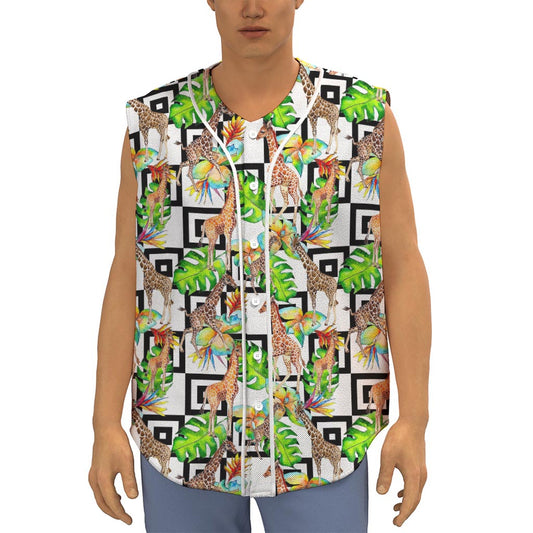 Exotic Tropical Giraffe Pattern Print Sleeveless Baseball Jersey
