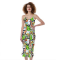 Exotic Tropical Giraffe Pattern Print Slim Fit Midi Cami Dress