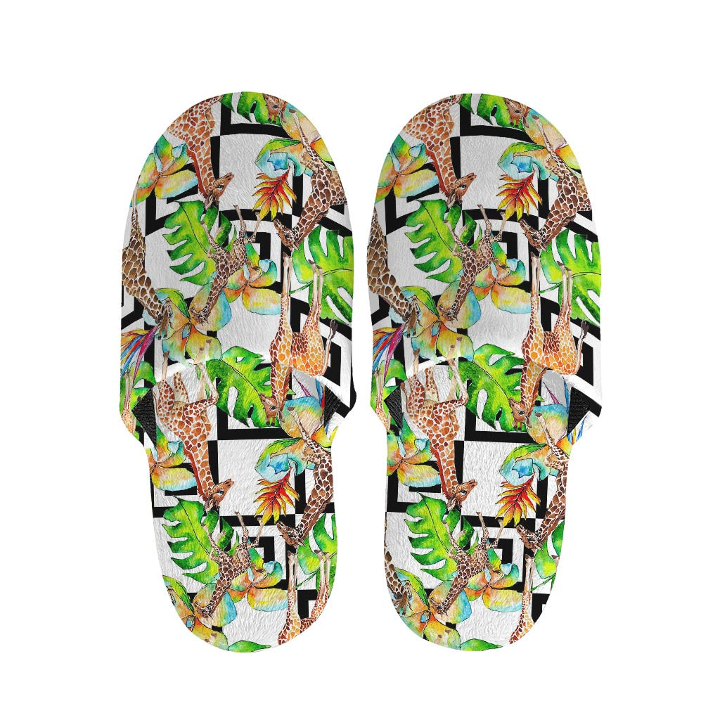 Exotic Tropical Giraffe Pattern Print Slippers