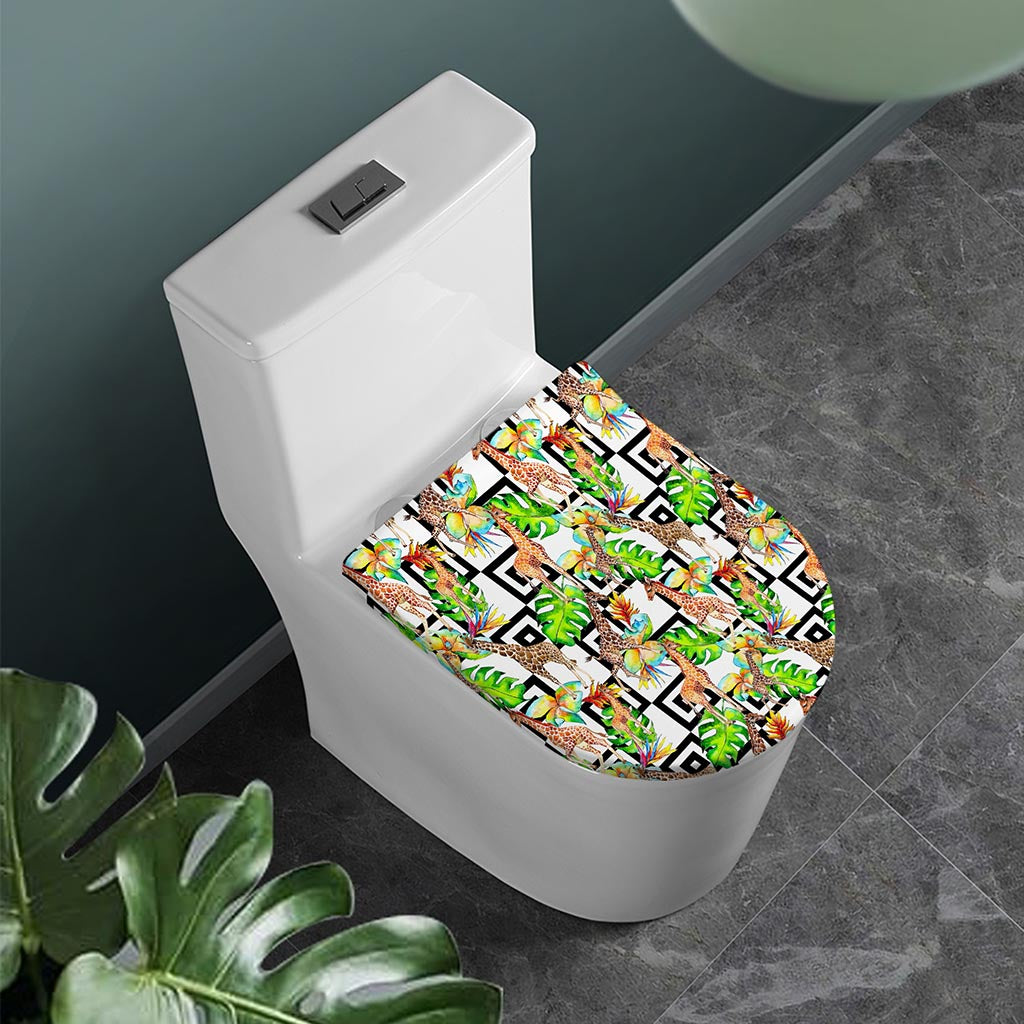 Exotic Tropical Giraffe Pattern Print Toilet Lid Cover