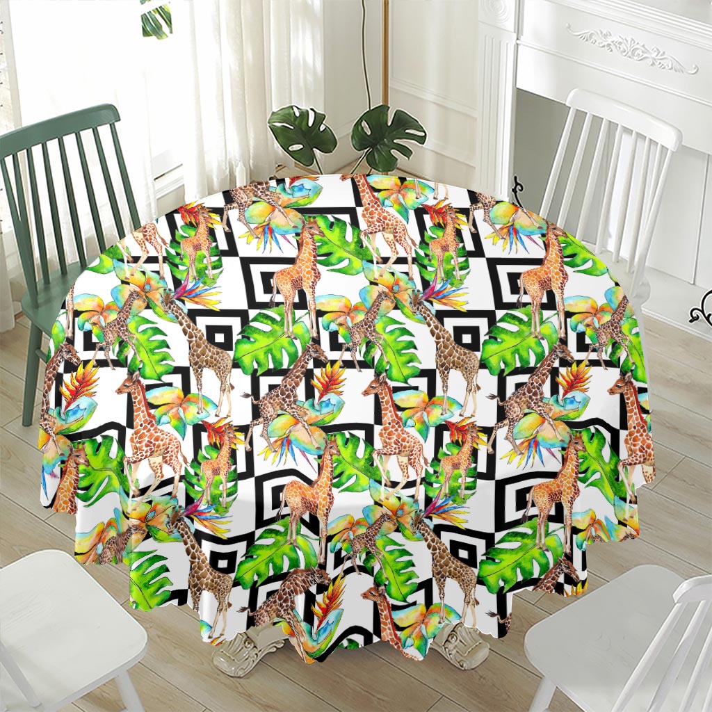 Exotic Tropical Giraffe Pattern Print Waterproof Round Tablecloth