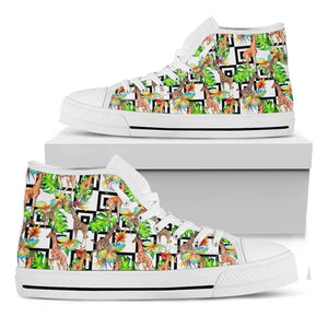 Exotic Tropical Giraffe Pattern Print White High Top Sneakers