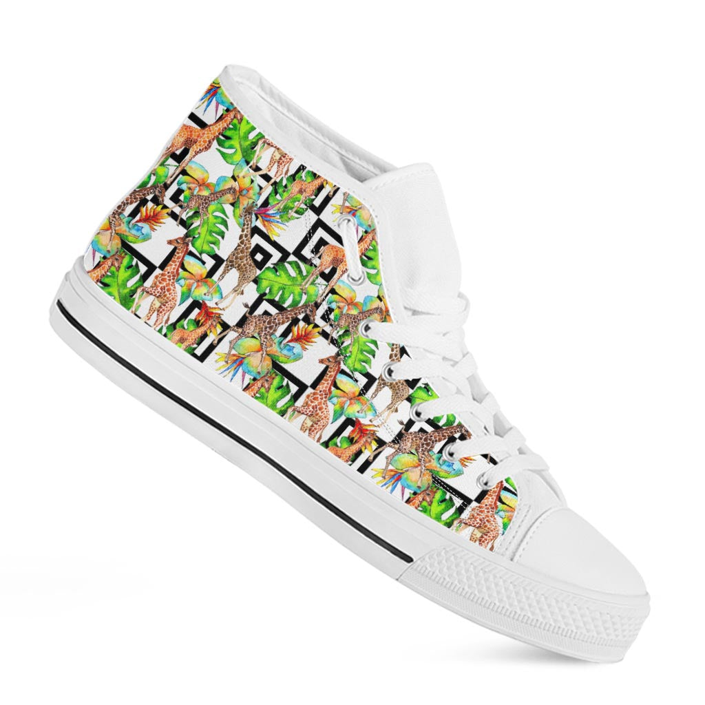 Exotic Tropical Giraffe Pattern Print White High Top Sneakers