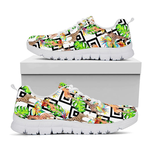 Exotic Tropical Giraffe Pattern Print White Running Shoes