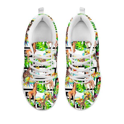 Exotic Tropical Giraffe Pattern Print White Running Shoes