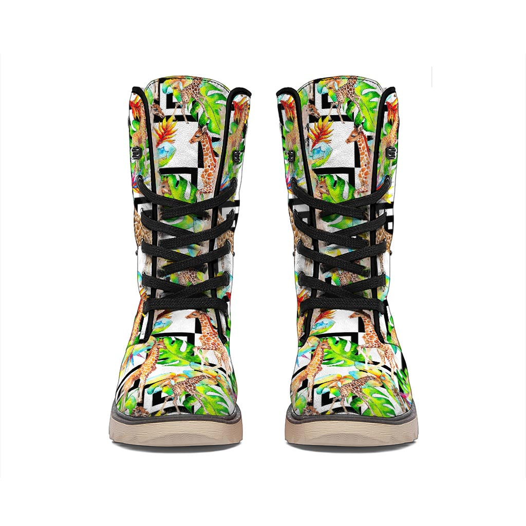 Exotic Tropical Giraffe Pattern Print Winter Boots