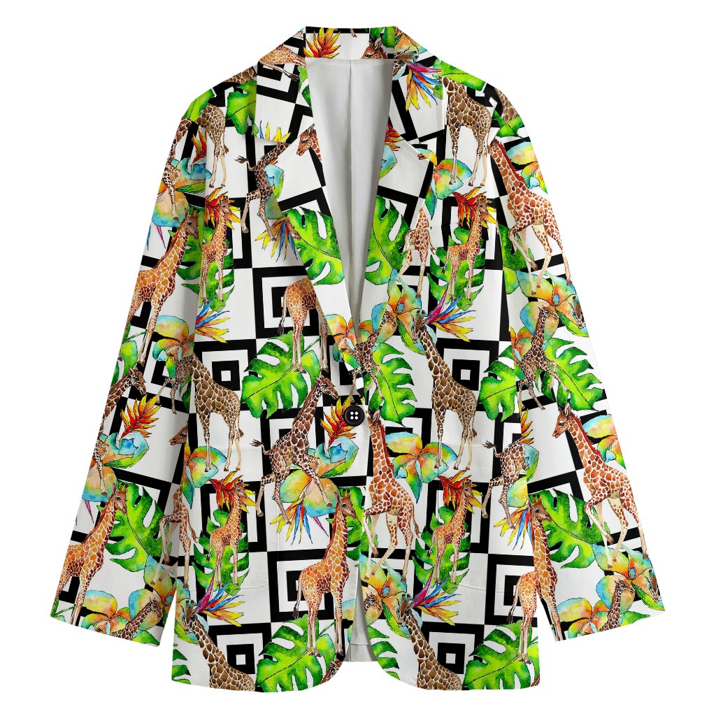 Exotic Tropical Giraffe Pattern Print Women's Cotton Blazer